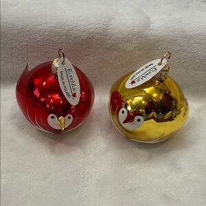 Radko Oiva Toika inspired Glass Blown hand made birds (2) Gold & Red Orna